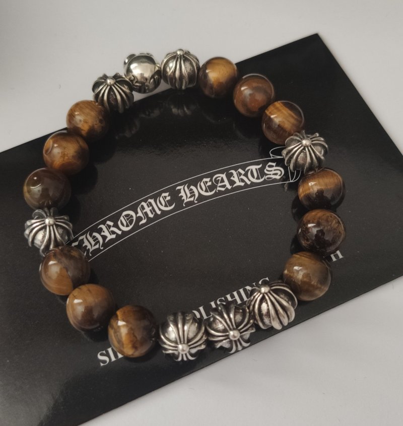 Chrome Hearts Cross Tiger Eye Beaded Bracelet Silver view