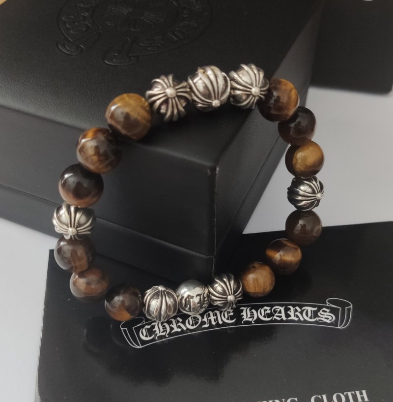 Chrome Hearts Cross Tiger Eye Beaded Bracelet Silver view