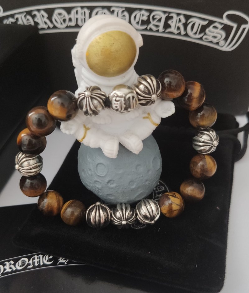 Chrome Hearts Cross Tiger Eye Beaded Bracelet Silver view