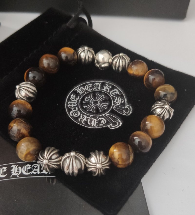 Chrome Hearts Cross Tiger Eye Beaded Bracelet Silver view