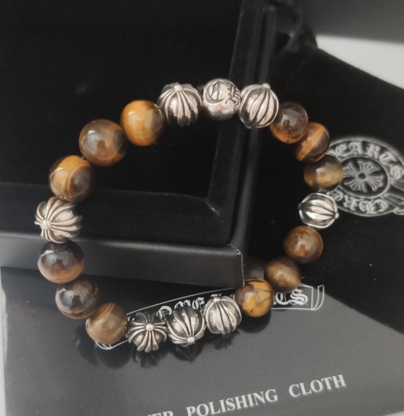 Chrome Hearts Cross Tiger Eye Beaded Bracelet Silver view