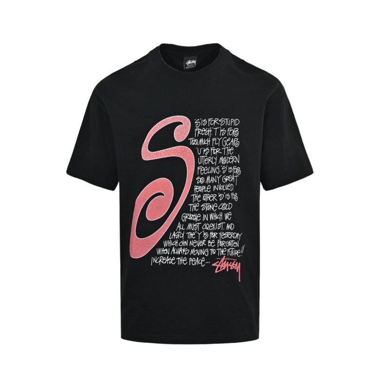 Black Graphic Print Short Sleeve T-Shirt with Red Wave Logo view
