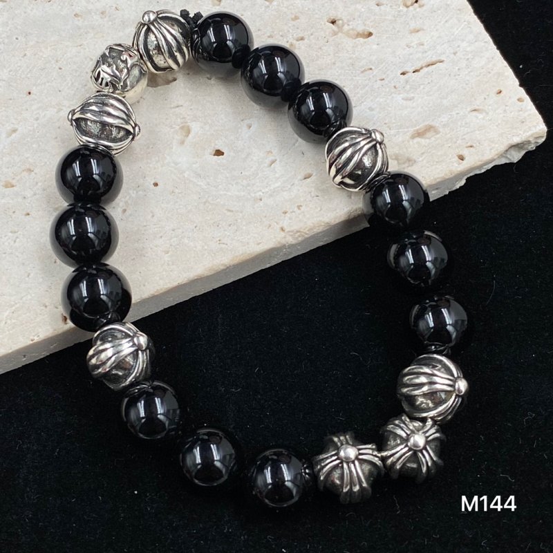 Chrome Hearts Black Obsidian Cross Beaded Bracelet view