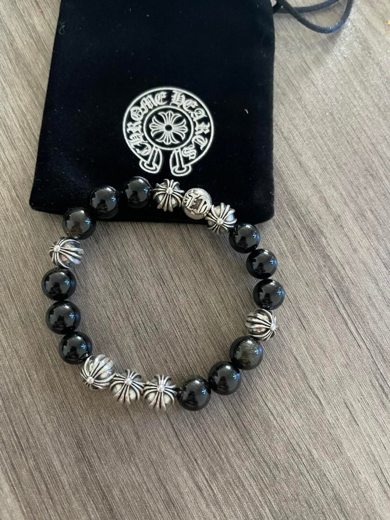 Chrome Hearts Black Obsidian Cross Beaded Bracelet view