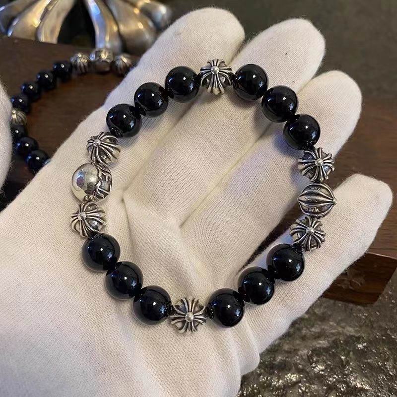 Chrome Hearts Black Obsidian Cross Beaded Bracelet view