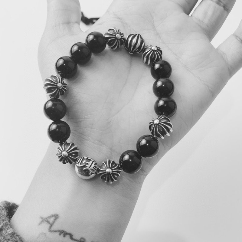 Chrome Hearts Black Obsidian Cross Beaded Bracelet view