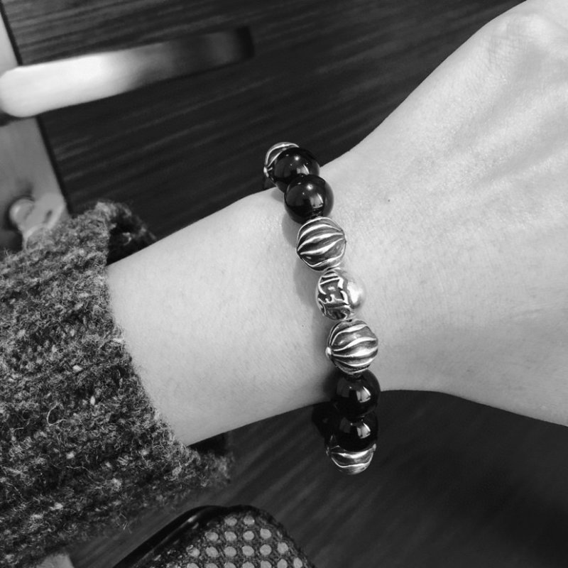 Chrome Hearts Black Obsidian Cross Beaded Bracelet view