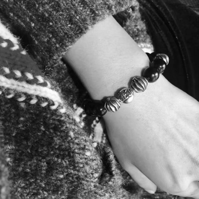 Chrome Hearts Black Obsidian Cross Beaded Bracelet view