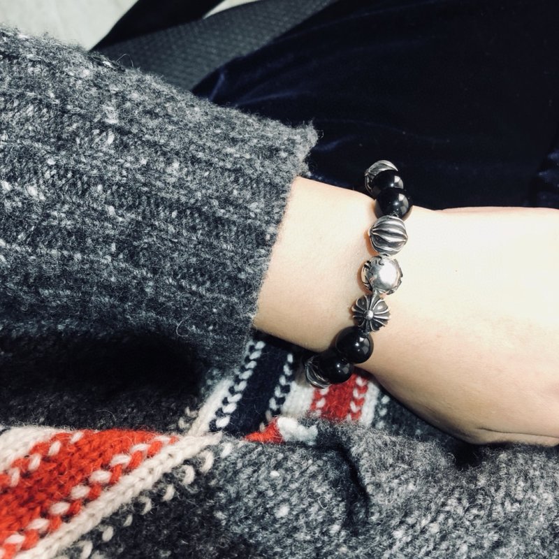 Chrome Hearts Black Obsidian Cross Beaded Bracelet view