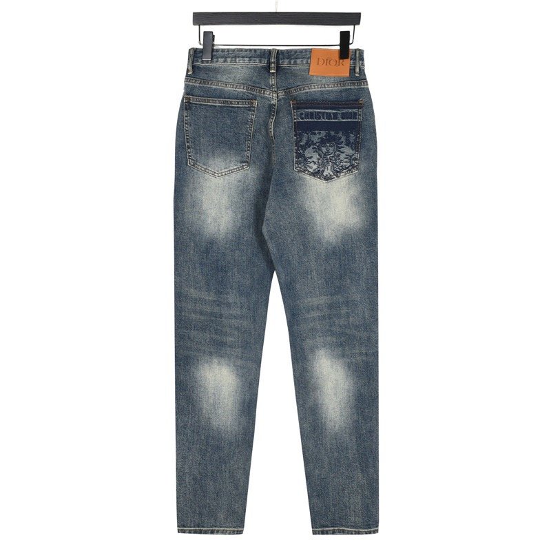 Vintage Wash Straight-Leg Jeans - Medium Blue Denim view