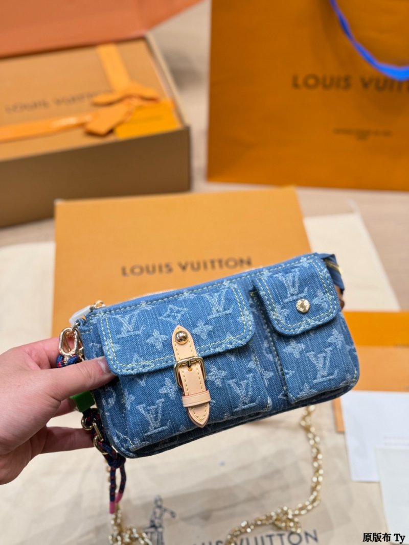 Louis Vuitton Denim Cargo Shoulder Bag Blue Monogram view