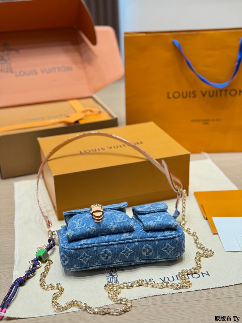 Louis Vuitton Denim Cargo Shoulder Bag Blue Monogram view