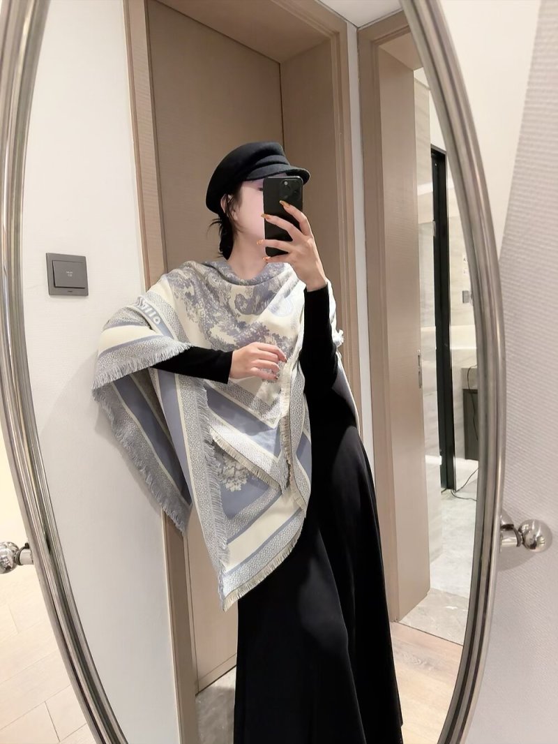 Dior Monogram Silk Cashmere Square Scarf - Grey & Cream