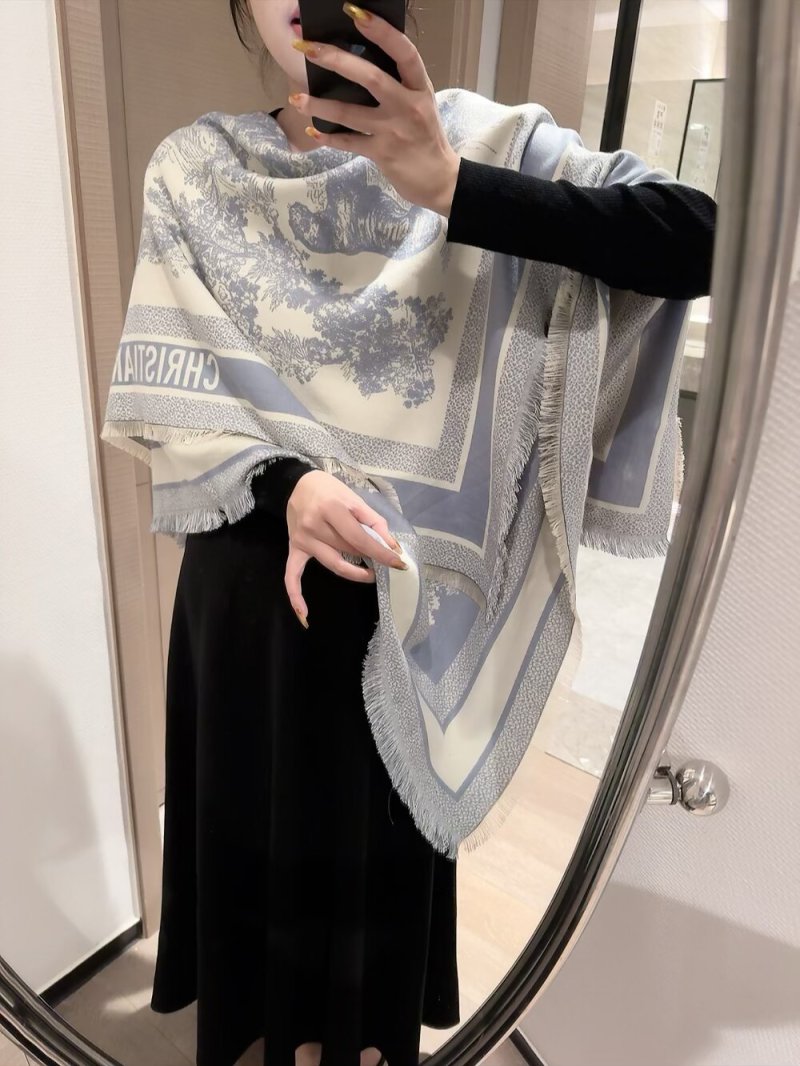 Dior Monogram Silk Cashmere Square Scarf - Grey & Cream view