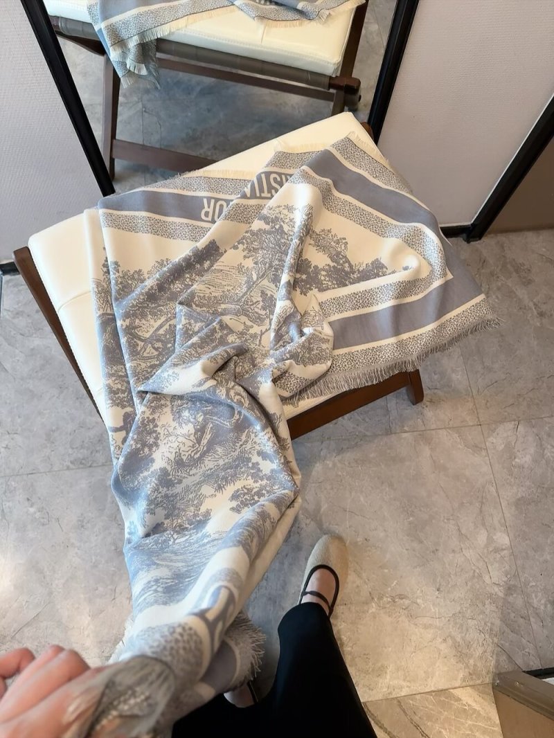 Dior Monogram Silk Cashmere Square Scarf - Grey & Cream view
