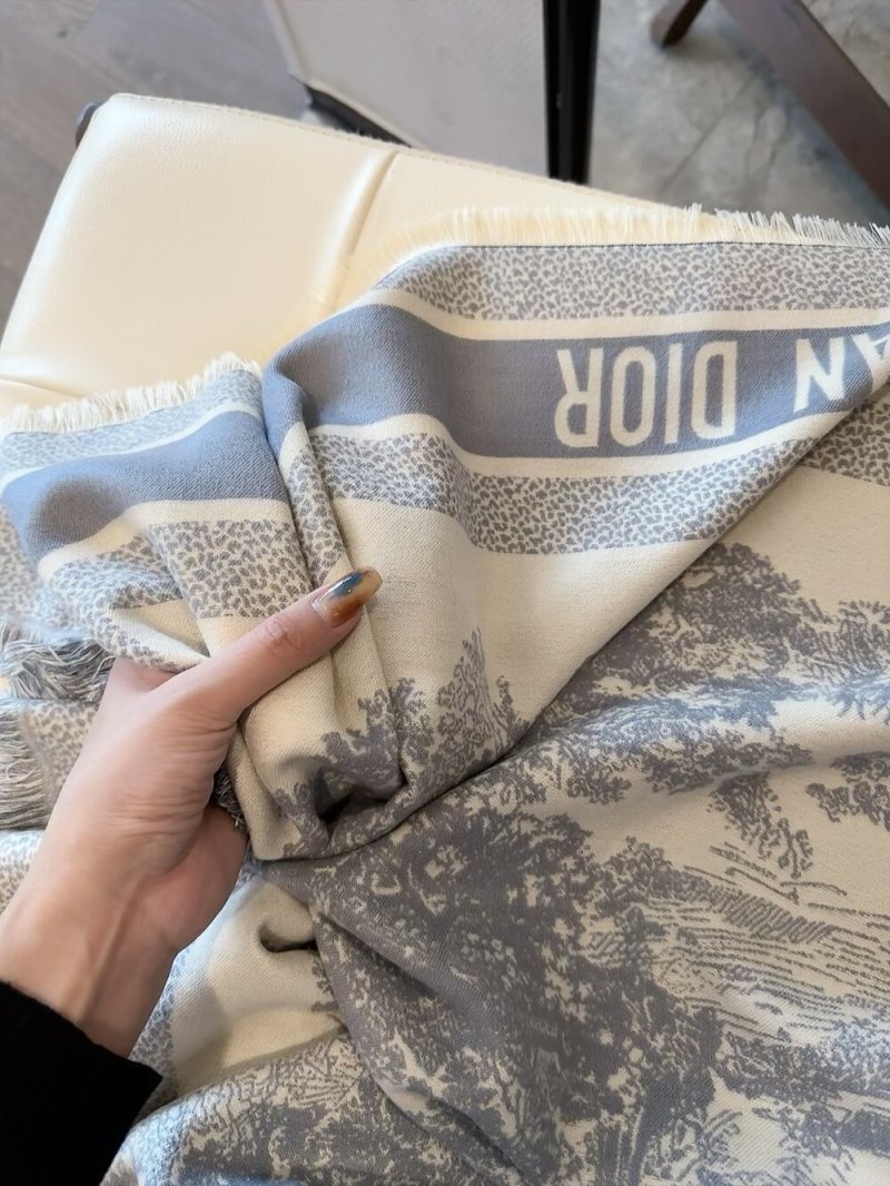 Dior Monogram Silk Cashmere Square Scarf - Grey & Cream view