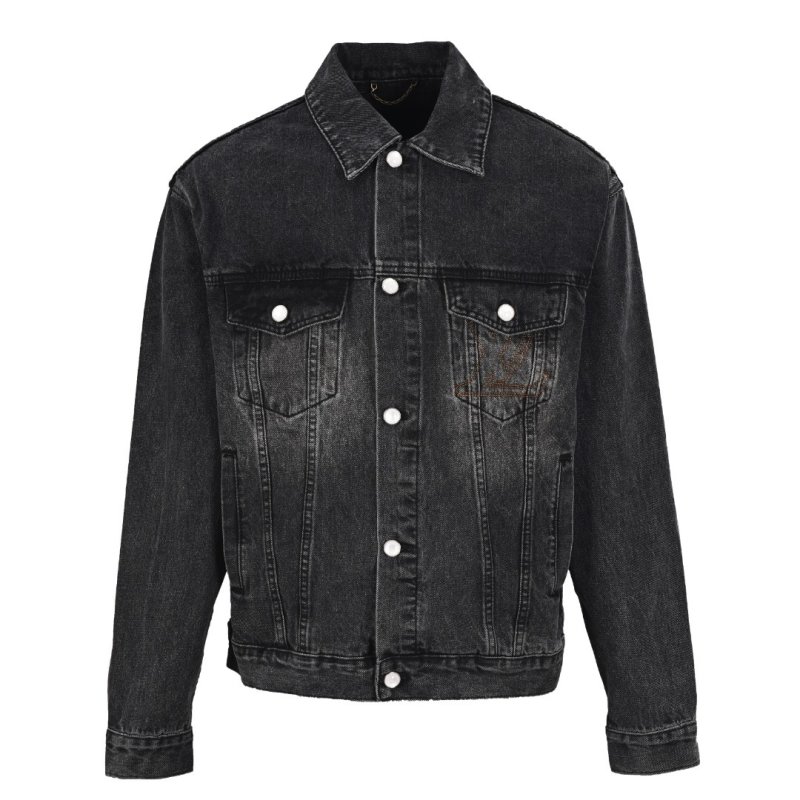Dark Wash Denim Jacket with Embroidered Chest Pocket view