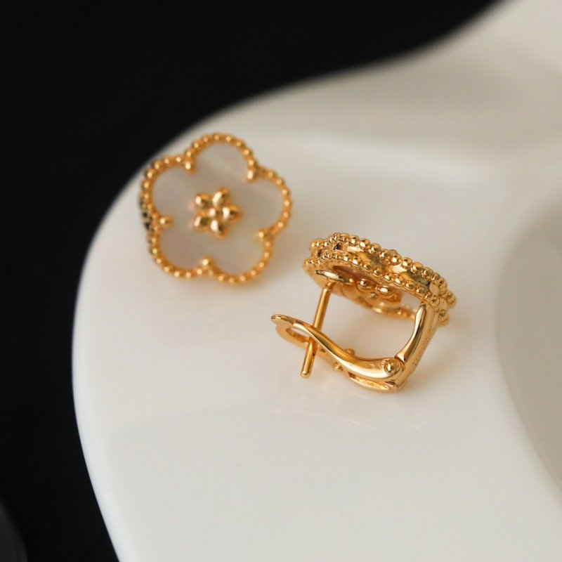 VCA Lucky Spring Plum Blossom Earrings - Rose Gold & White Mother of Pearl view