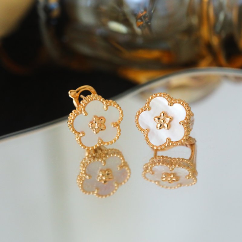 VCA Lucky Spring Plum Blossom Earrings - Rose Gold & White Mother of Pearl view