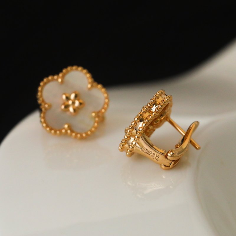 VCA Lucky Spring Plum Blossom Earrings - Rose Gold & White Mother of Pearl view