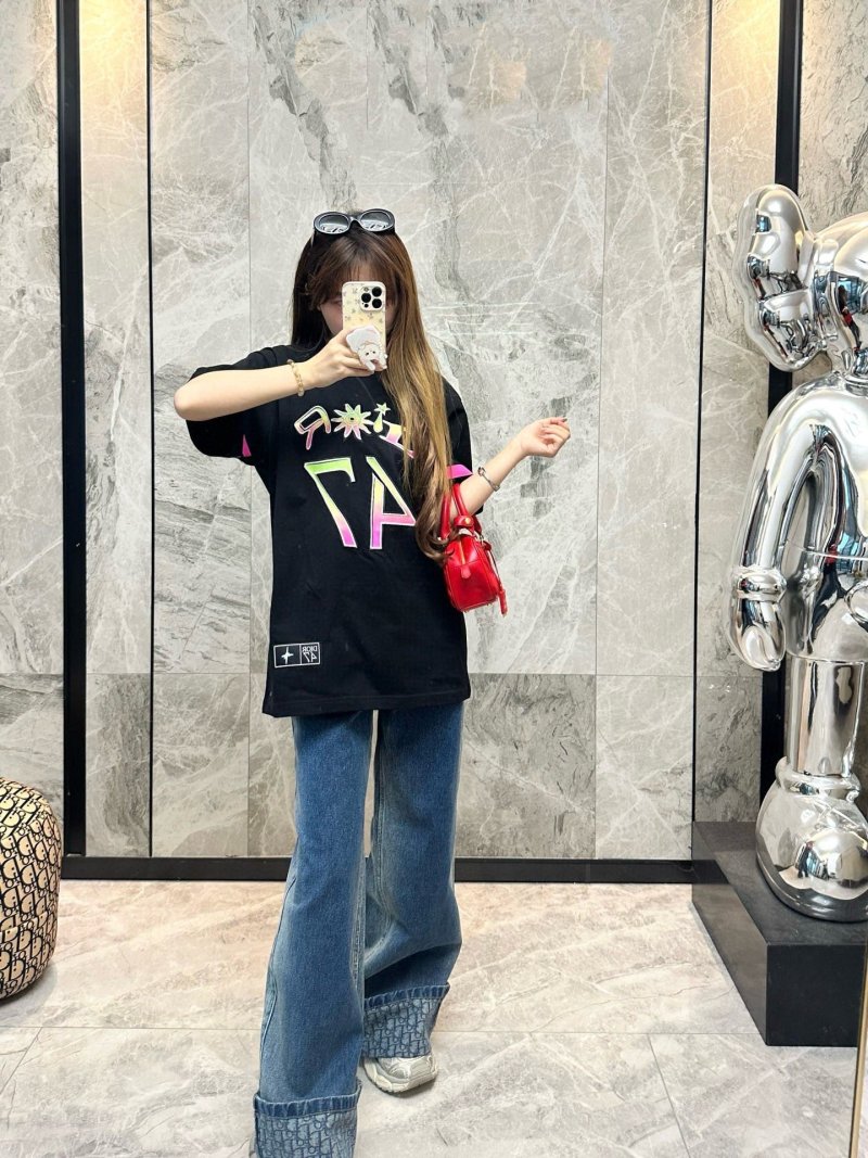 Black Graphic Print Short Sleeve T-Shirt with Neon Colorblock Design view