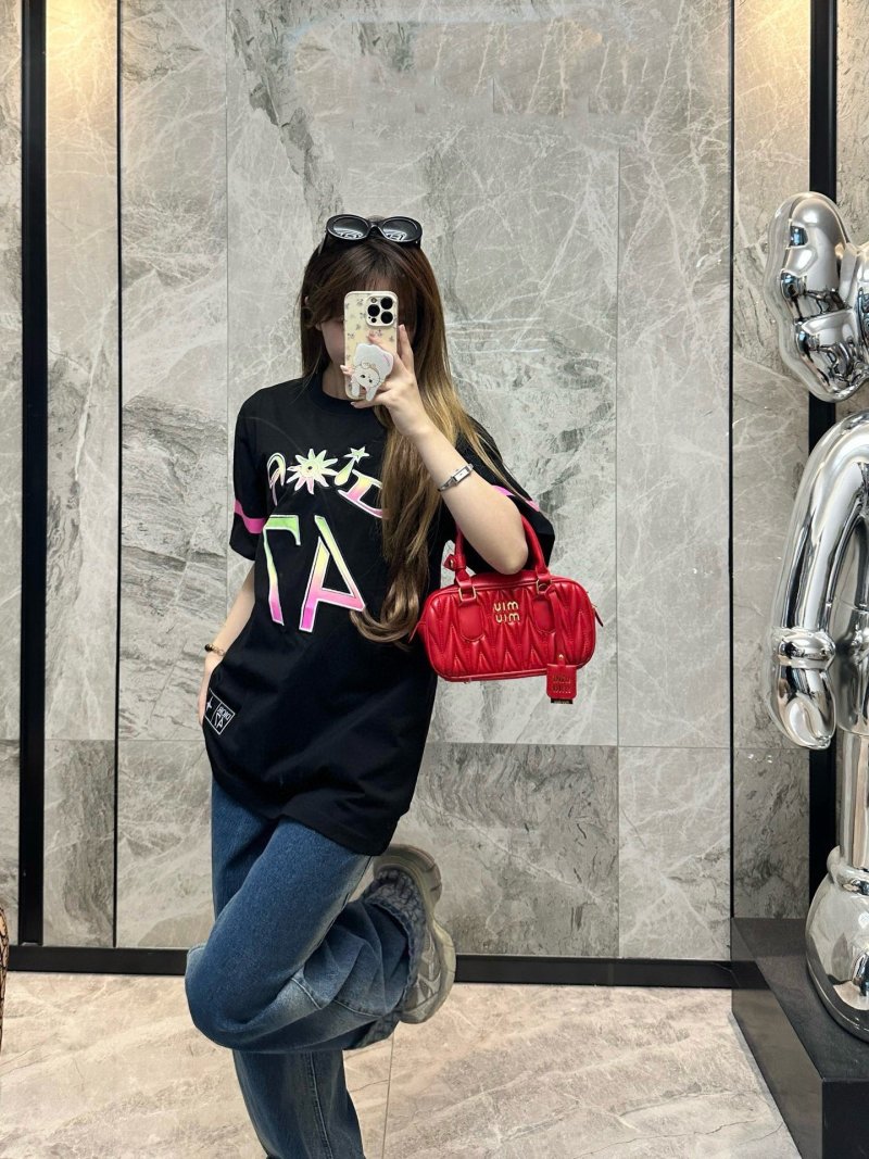 Black Graphic Print Short Sleeve T-Shirt with Neon Colorblock Design view