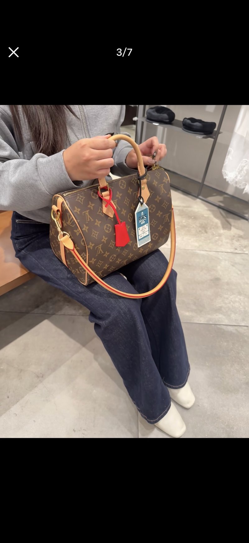 Louis Vuitton Monogram Canvas Tote Bag with Coral Handles