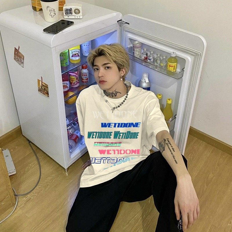 Wetidone Oversized Graphic T-Shirt Cream view