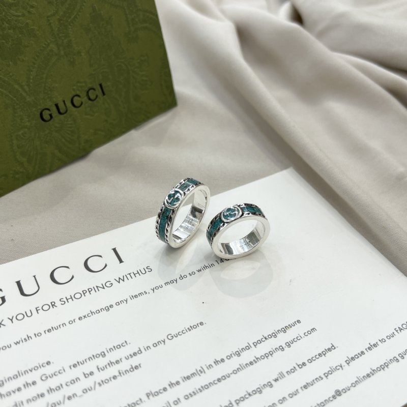 Gucci Double G Green Enamel 925 Silver Ring view