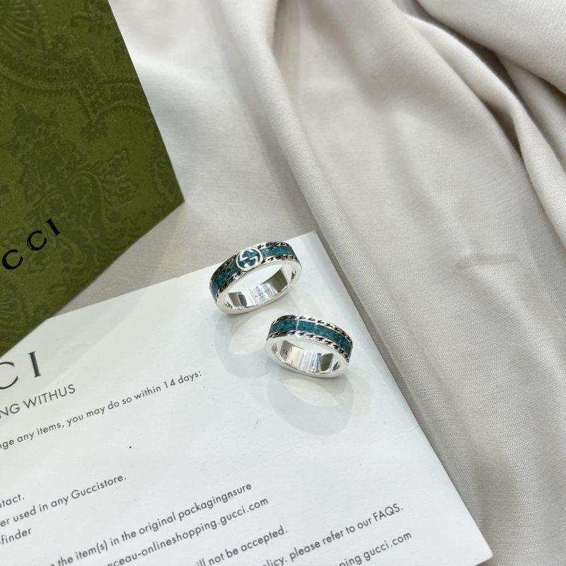 Gucci Double G Green Enamel 925 Silver Ring view