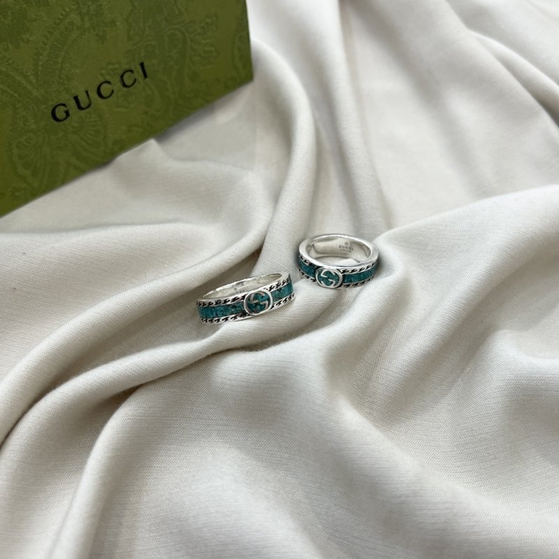 Gucci Double G Green Enamel 925 Silver Ring view