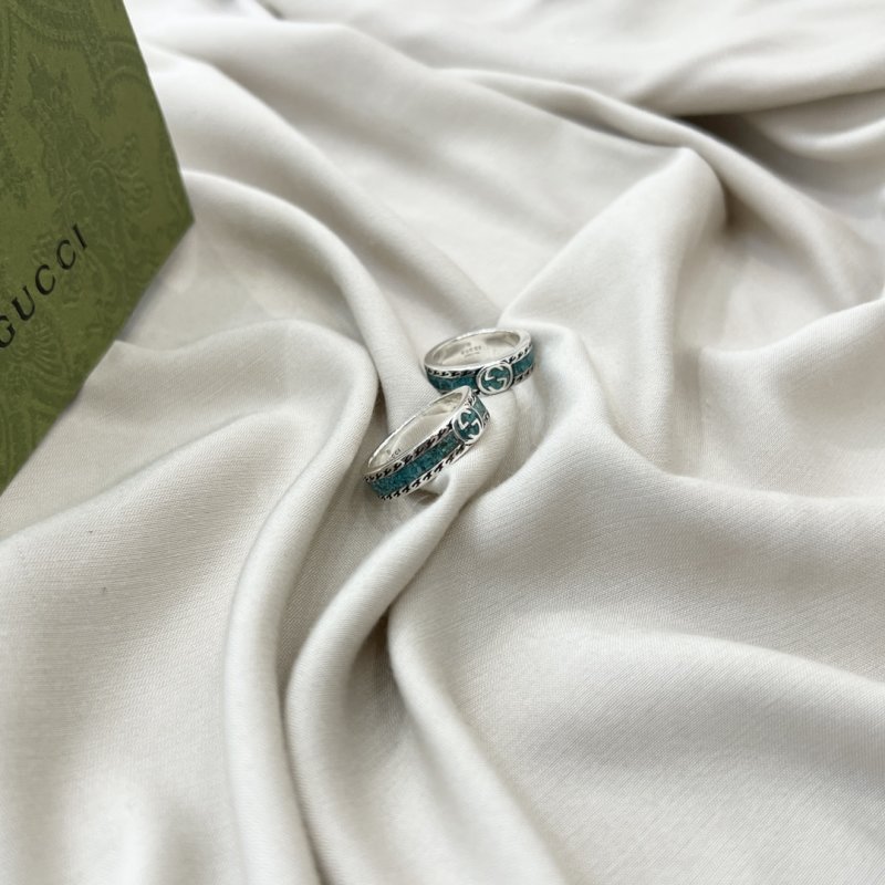 Gucci Double G Green Enamel 925 Silver Ring view