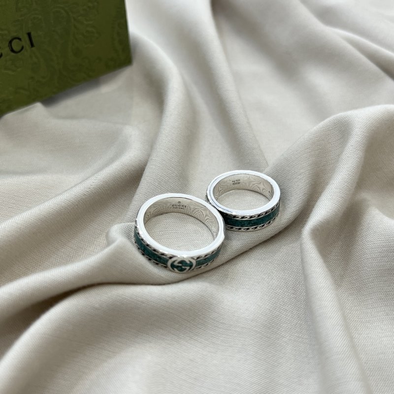 Gucci Double G Green Enamel 925 Silver Ring view