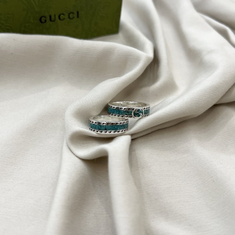 Gucci Double G Green Enamel 925 Silver Ring view
