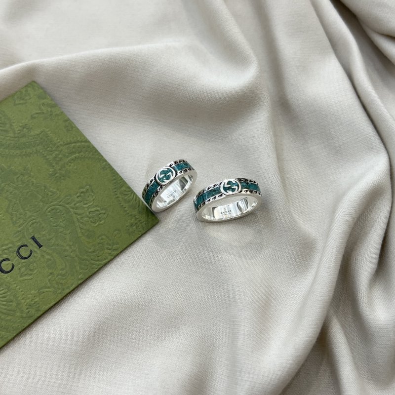 Gucci Double G Green Enamel 925 Silver Ring view