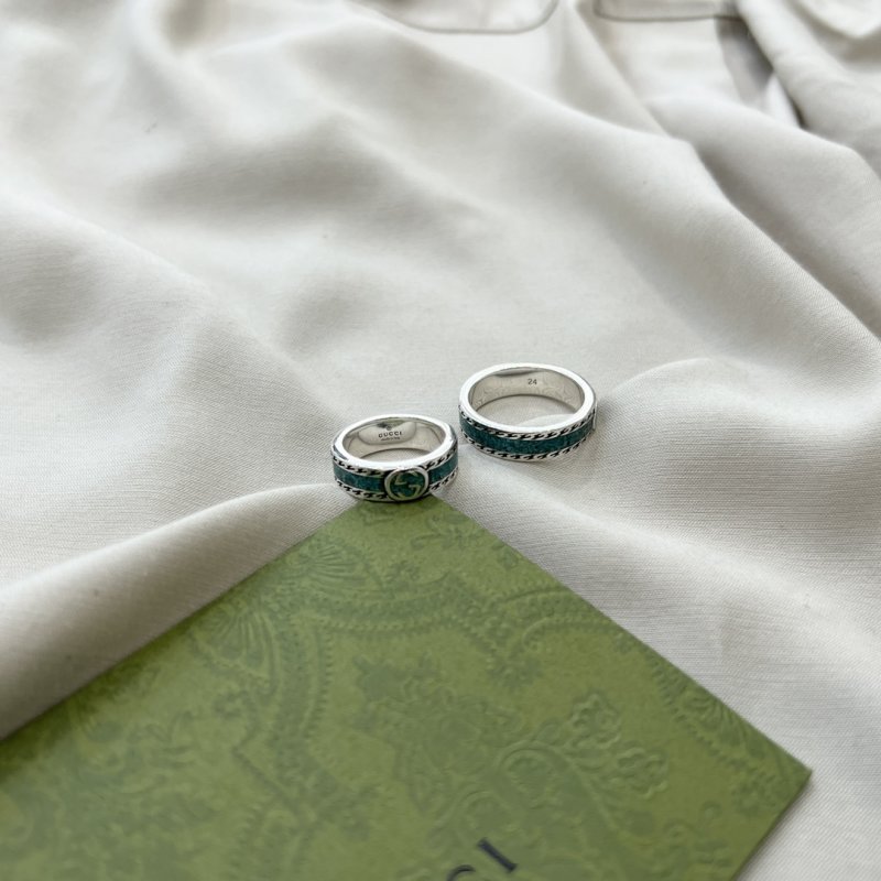 Gucci Double G Green Enamel 925 Silver Ring view