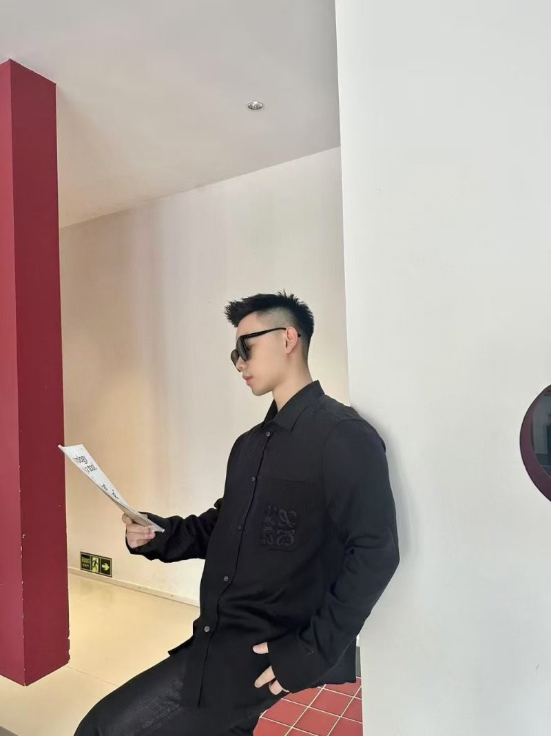 Loewe Black Long-Sleeve Shirt with Embroidered Logo view