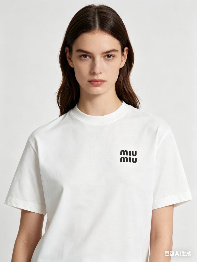 Miu Miu Logo White Short Sleeve T-Shirt view