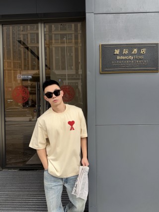 Ami Red Heart Logo Cream T-Shirt view 2