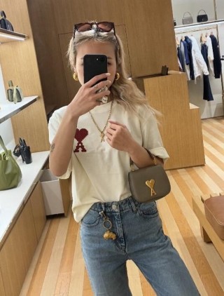 Ami Red Heart Logo Cream T-Shirt view 3