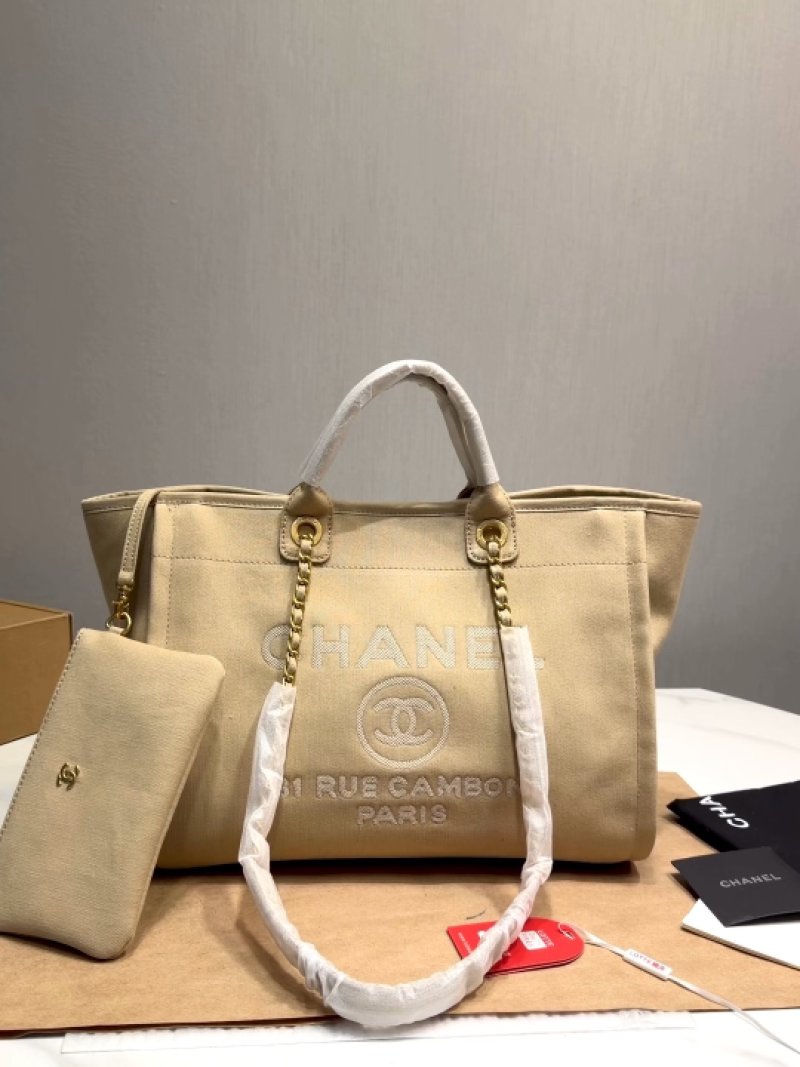Chanel Deauville Canvas Tote Bag Beige