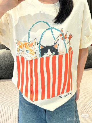 Calvin Klein Cream Graphic Print T-Shirt with Red Striped Detail view 3