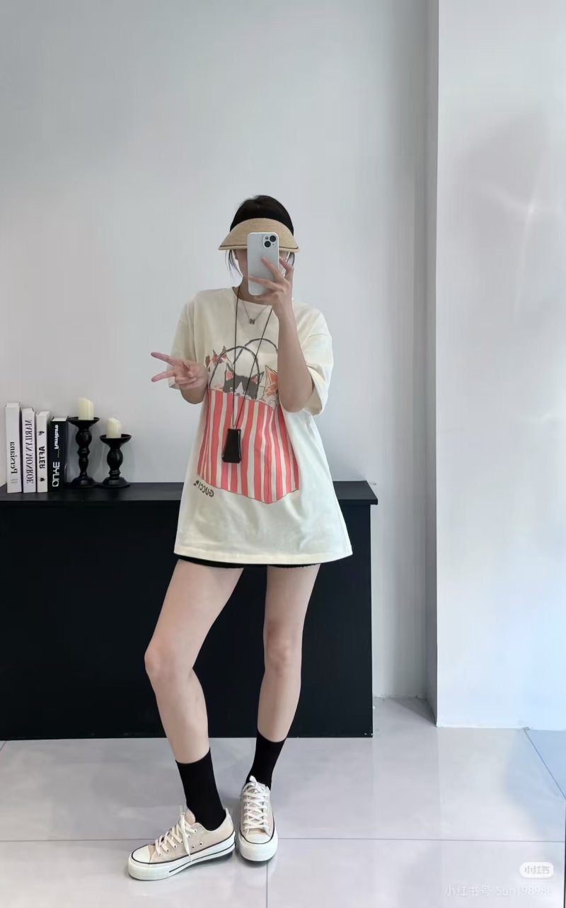 Calvin Klein Cream Graphic Print T-Shirt with Red Striped Detail view