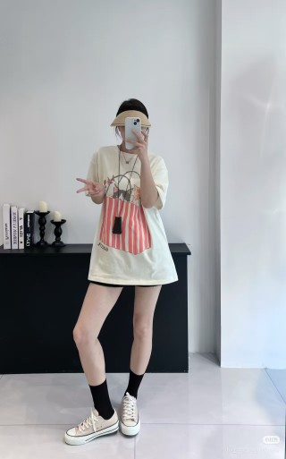 Calvin Klein Cream Graphic Print T-Shirt with Red Striped Detail view 4