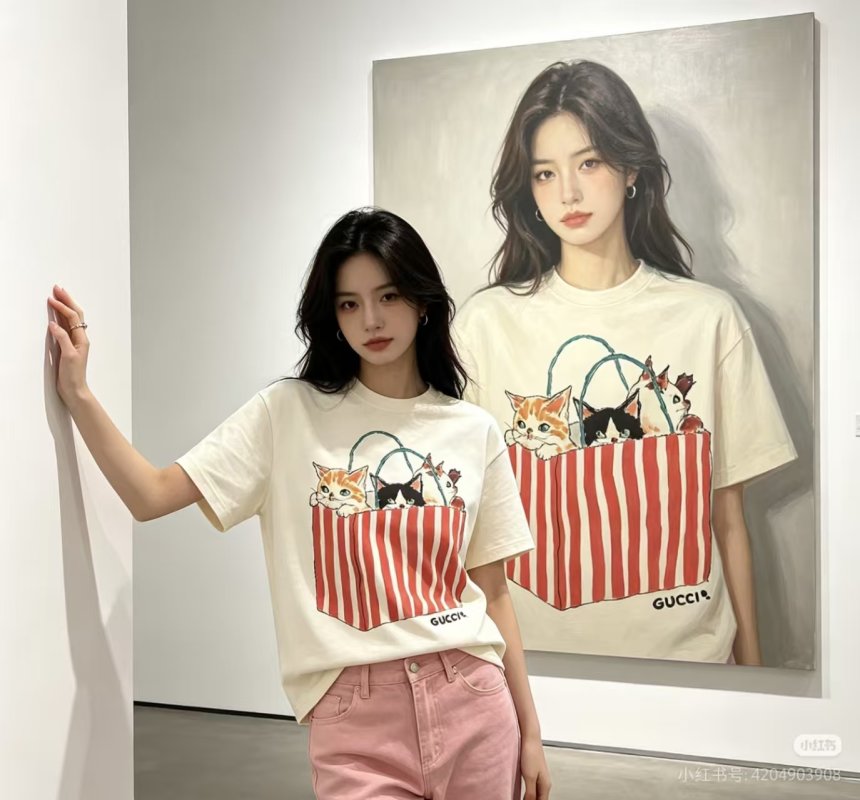 Calvin Klein Cream Graphic Print T-Shirt with Red Striped Detail view