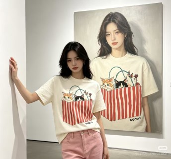 Calvin Klein Cream Graphic Print T-Shirt with Red Striped Detail view 5