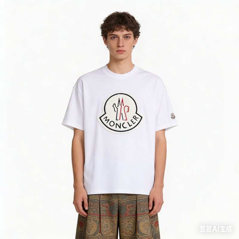 Moncler Logo Embroidered White T-Shirt