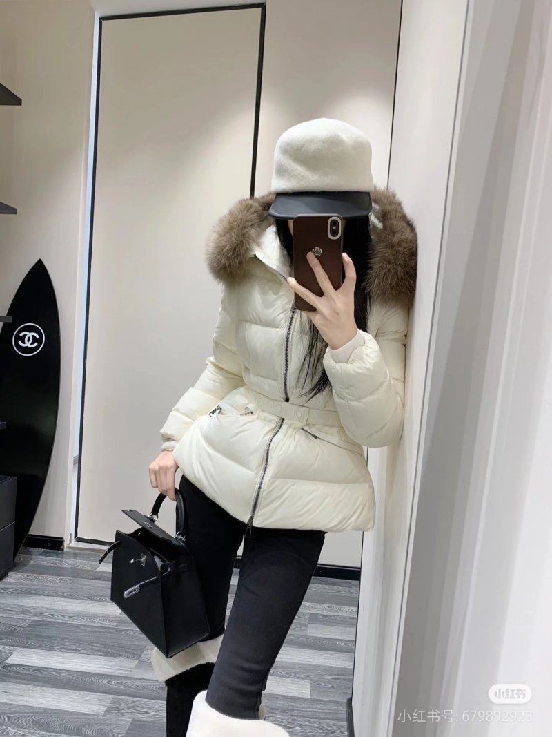 White Puffer Down Jacket with Faux Fur Collar view