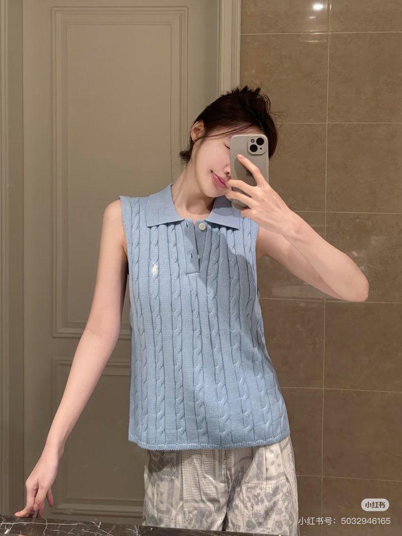 Light Blue Ribbed Sleeveless Polo Vest