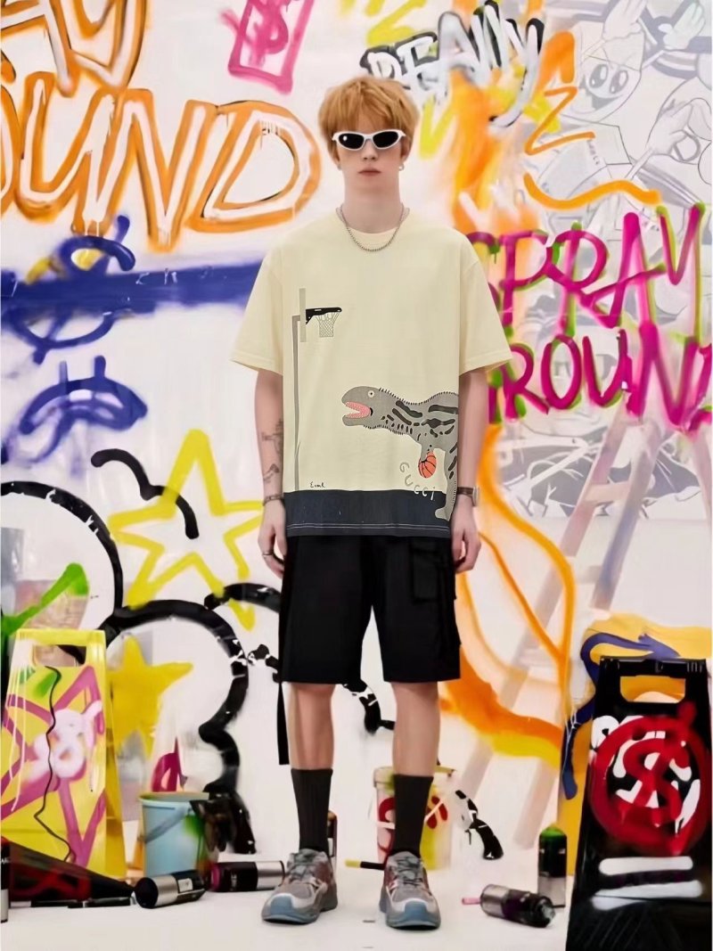 Cream Oversized Graphic T-Shirt with Abstract Animal Print